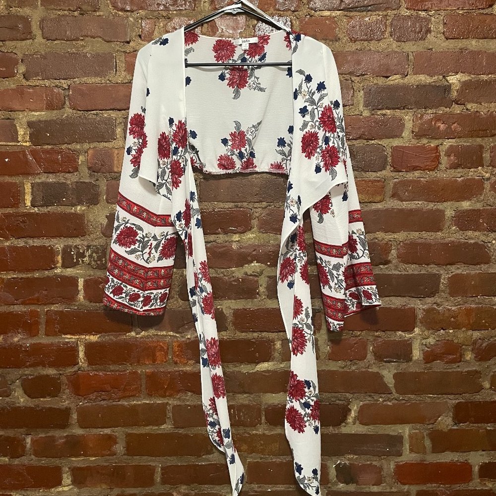 Cropped Long Sleeve Wrap Top